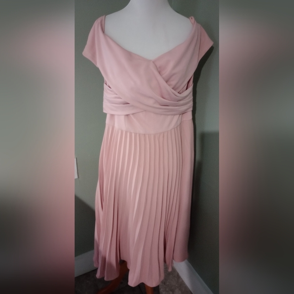 NWT Grace Karin Elegant Pink Pleated Midi Dress XL - Picture 2 of 7